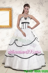 Elegant White and Black 2015 Quinceanera Dresses with Appliques