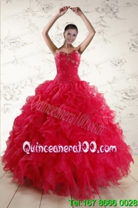 New Style Sweetheart Beading 2015 Beautiful Quinceanera Dresses in Coral Red