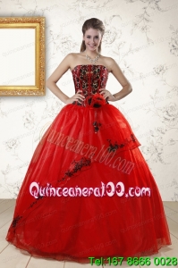 Red Appliques Strapless Beautiful Quinceanera Dresses for 2015