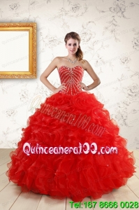 Sweetheart Beading Elegant Red Quinceanera Dresses for 2015