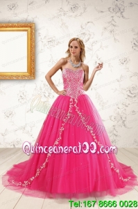 2015 Elegant Hot Pink Quinceanera Dresses with Beading and Appliques