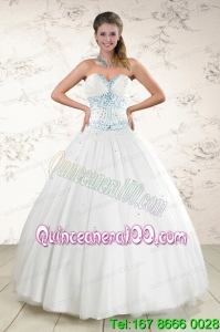 2015 Most Popular White Quinceanera Dresses with Appliques and Beading