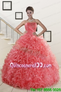 2015 Pretty Watermelon Red Quinceanera Dresses with Beading
