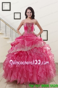 Appliques and Ruffles 2015 Hot Pink Pretty Quinceanera Dresses