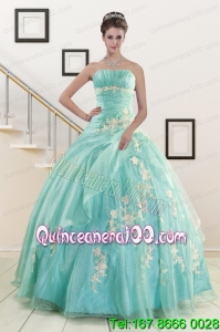 Elegant Blue Quinceanera Dresses with Appliques for 2015