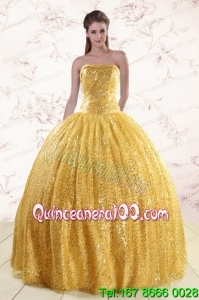 Luxurious Yellow Sequined Quinceanera Dress with Strapless