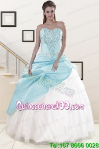 Perfect Blue and White Quinceanera Dresses with Beading and Pick Ups