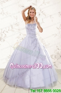 Perfect Strapless Lavender Quinceanera Dresses with Appliques