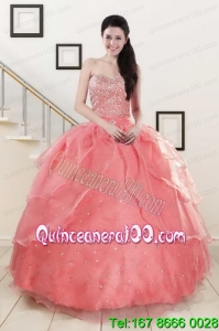 Watermelon Sweetheart Beading Appliques Ball Gown Perfect Quinceanera Dresses