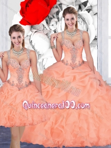 Most Popular See Through Back Beaded and Bubble Detachable Quinceanera Dresses in Organza