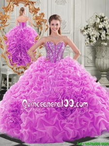 Lovely Puffy Skirt Beaded Bodice and Ruffled Vintage Quinceanera Dress in Fuchsia