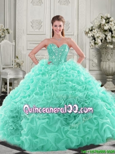 Pretty Puffy Skirt Visible Boning Apple Green 16 Birthaday Party Dresses with Beading and Ruffles