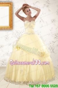 2015 Most Popular Beading Light Yellow Quinceanera Dresses