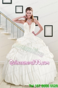 2015 Most Popular White Taffeta Dresses For a Quinceanera with Beading and Pick Ups
