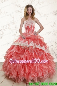 2015 Popular Watermelon Sweet 16 Dresses with Strapless