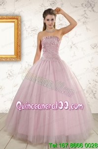 2015 Light Pink Strapless Most Popular Sweet 16 Dresses with Appliques