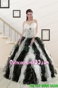 2015 Most Popular Black and White Quinceanera Dresses with Zebra and Ruffles