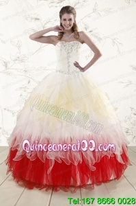 2015 New Arrival Multi Color Sweetheart Ruffled Quinceanera Dresses wth Beading