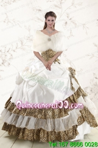 2015 New Arrival Strapless Leopard Quinceanera Dresses with Hand Made Flower
