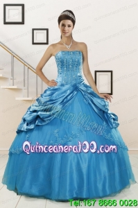 2015 Spring New Arrival Strapless Appliques Quinceanera Dresses in Teal