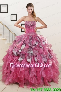 Exquisite Beading Hot Pink Sweet 16 Dresse with Leopard