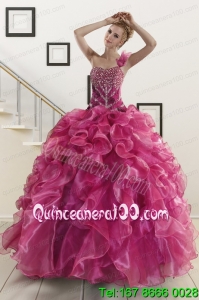 New Arrival Beading One Shoulder Sweet 16 Dresses in Fuchsia
