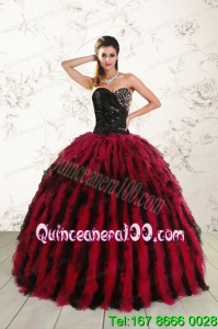 New Arrival Sweetheart Ruffles and Beaded Quinceanera Dresses in Red and Black