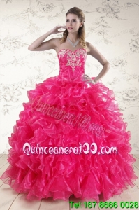 Pretty Hot Pink Sweet 16 Dresses with Appliques and Ruffles
