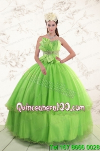Spring Green 2015 New Arrival Sweetheart Quinceanera Dresses with Beading and Bowknot