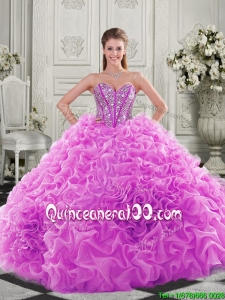 Cheap Visible Boning Beaded Bodice Fuchsia Top Quinceanera Dresses with Ruffles