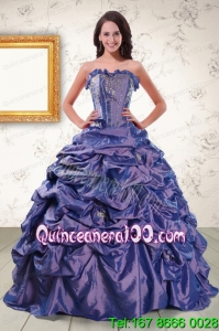 2015 Beaded and Pick ups Purple Traditional Quinceanera Dresses with Brush Train