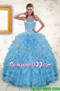 2015 Pretty Sweetheart Baby Blue Sweet 16 Dresses with Beading