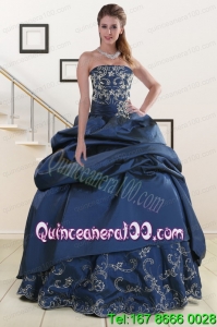 2015 Traditional Embroidery and Beaded Quinceanera Dresses in Navy Blue