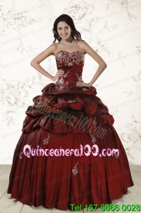Appliques Traditional Wine Red Quinceanera Dresses with Lace Up