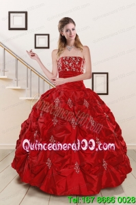 Cheap Sweetheart Appiques and Beaded 2015 Sweet 16 Dresses in Red