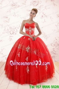 Most Popular Red Puffy Sweet 16 Dresses with Appliques