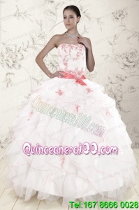 Most Popular White Sweet 16 Dresses with Pink Appliques and Ruffles