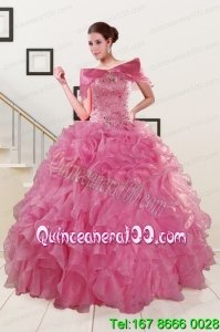 Puffy Sweetheart Pink Sweet 16 Dresses with Beading