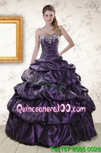 Sweetheart Purple Traditional Quinceanera Dresses with Appliques for 2015