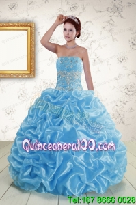 Traditional Strapless Beading and Pick Ups 2015 Quinceanera Dresses in Baby Blue