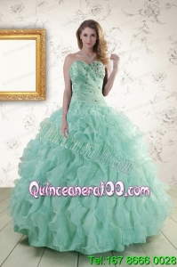 2015 Unique Sweetheart Beading Quinceanera Dresses in Apple Green