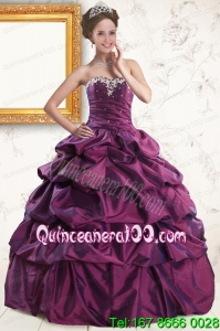 2015 Unique Sweetheart Purple Quinceanera Dresses with Appliques and Pick Up
