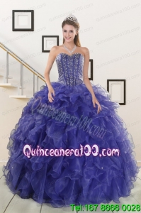 2015 Unique Sweetheart Purple Quinceanera Dresses with Beading and Ruffles