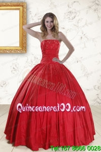 Unique Red Strapless Sweet 16 Dresses with Beading