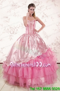 Unique Sweetheart Pink Quinceanera Dresses with Embroidery