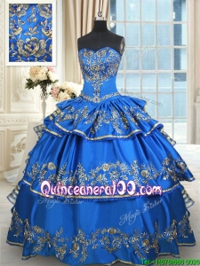 Best Selling Taffeta Beaded Quinceanera Dress with Embroidery and Ruffled Layers