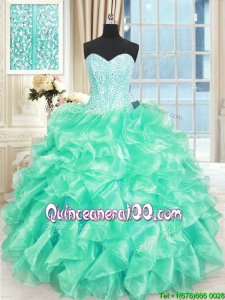 Cheap Visible Boning Beaded Bodice and Ruffled Quinceanera Dress in Turquoise