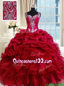 Discount See Through Back Straps Fuchsia Zipper Up Quinceanera Dress with Beading