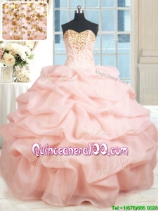 New Arrivals Visible Boning Baby Pink Quinceanera Dress with Beading and Pick Ups
