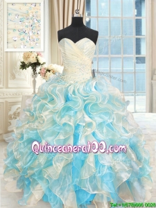 Pretty Organza Ruffled and Beaded Quinceanera Dress in Multi Color